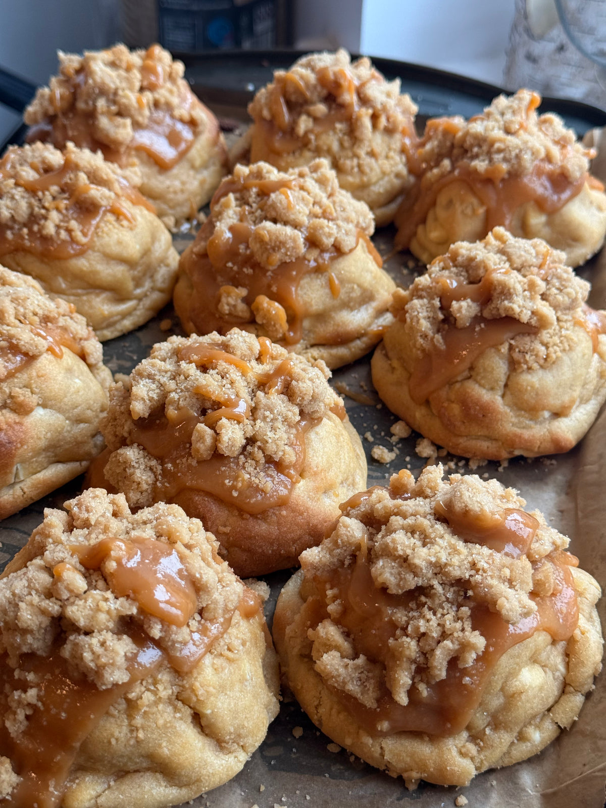 Caramel Apple Crumble Stuffed Cookie